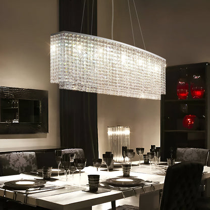 Linear Crystal Chandelier Chrome Finish Rectangular Dining Room Light Fixture Adjustable Height for Kitchen Island Living Room