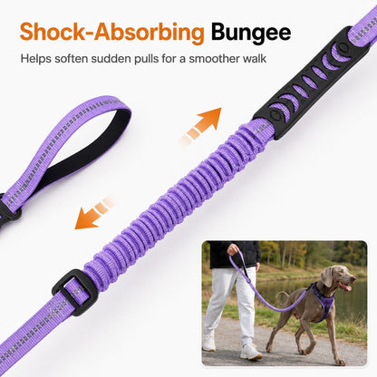 Ortekor Reflective Dog Car Seat Belt Leash for Backseat Travel & Daily Walks - Shock-Absorbing Bungee Tether to Help Reduce Pulling & Driver Distraction