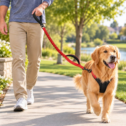 Ortekor Dual Handle Shock-Absorbing Bungee Dog Leash for City Walks, Jogging & Hiking - Softer Pulls, Quick Close Control