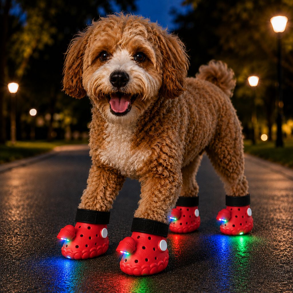 Ortekor Step-Activated RGB Light-Up Dog Boots for Night Walks – Low-Light Visibility & Lightweight EVA Paw Coverage