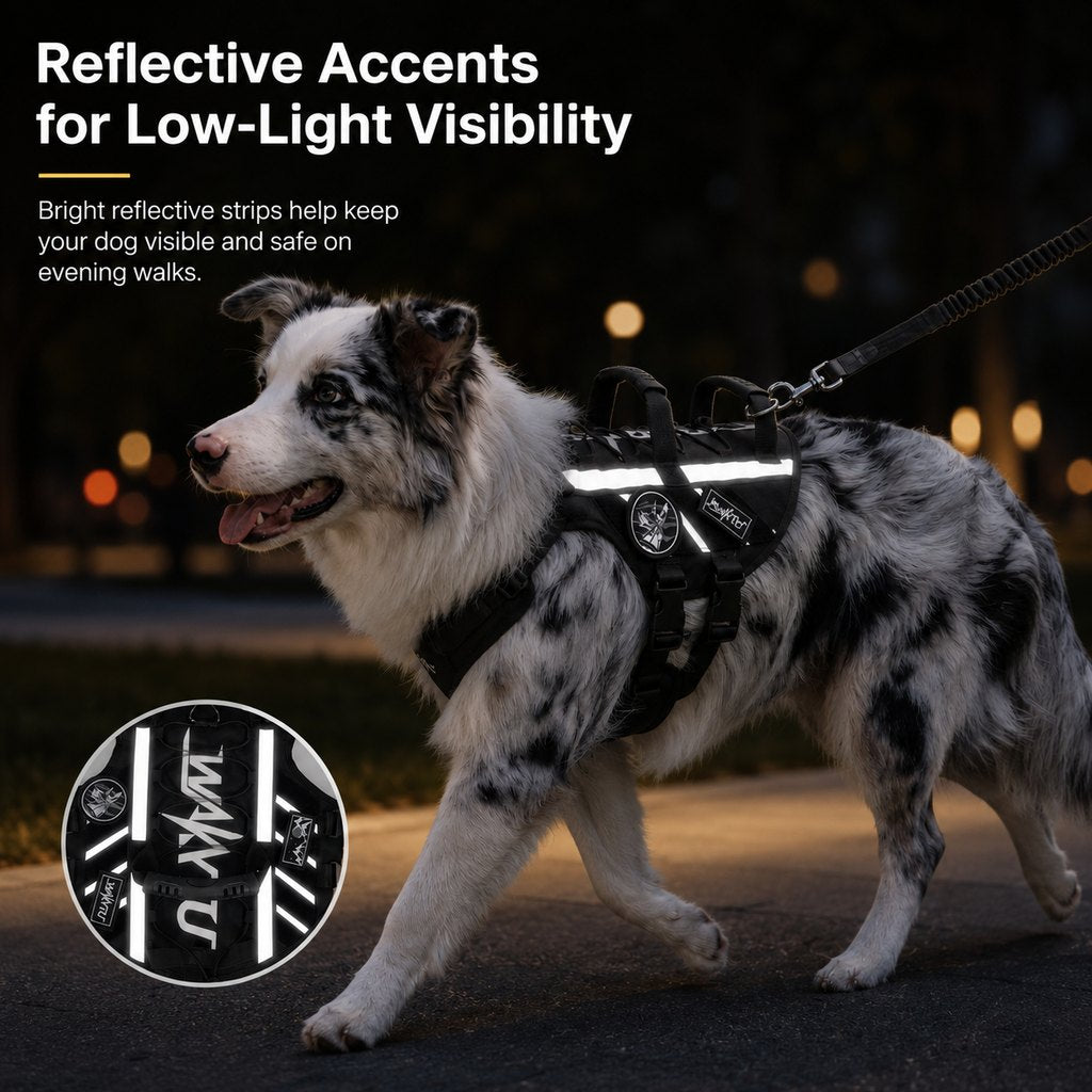 Ortekor Outdoor Dog Harness & Bungee Leash Set with Dual Handles, Storage Pouch & Patch Accessories for Hiking, Walking and Everyday Adventures