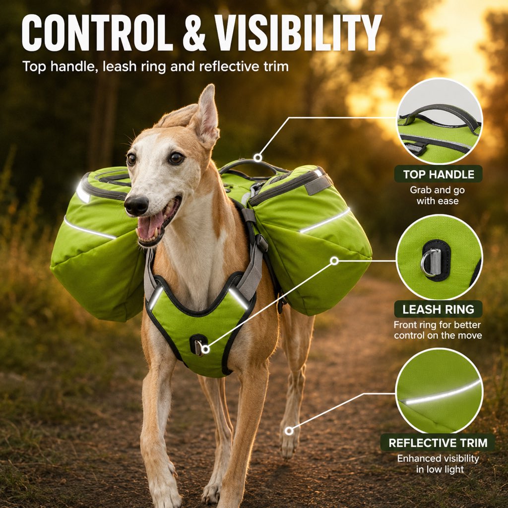 Ortekor Dog Saddlebag Backpack Harness for Hiking & Camping - Hands-Free Storage for Water, Treats & Trail Essentials