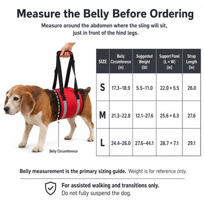 Ortekor Reflective Dog Lift Support Sling - Belly Assist for Dogs with Limited Mobility on Stairs, Walks & Car Entry