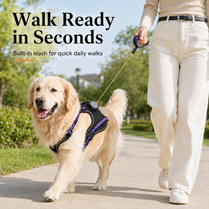 Ortekor 2-in-1 Reflective Dog Harness with Built-In Retractable Leash for Daily Walks - Close Control for Pulling Dogs