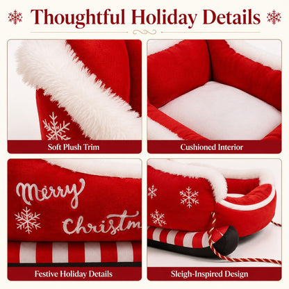 Ortekor Christmas Sleigh Dog Bed for Holiday Living Rooms – Cozy Pet Rest & Festive Décor