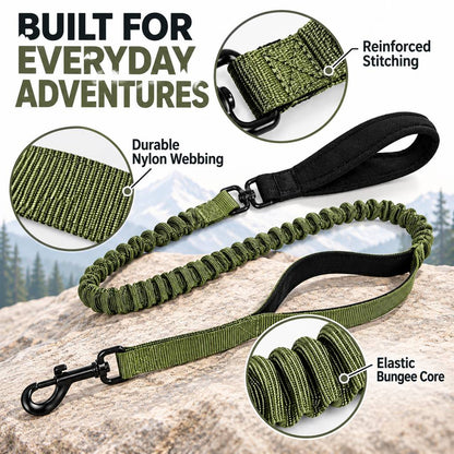 Ortekor Dual Handle Shock-Absorbing Bungee Dog Leash for City Walks, Jogging & Hiking - Softer Pulls, Quick Close Control