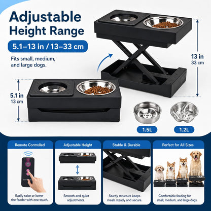 Ortekor Remote-Control Adjustable Dog Feeding Station for Home Meals - Helps Reduce Neck Bending, Slow Fast Eating & Keep Floors Cleaner
