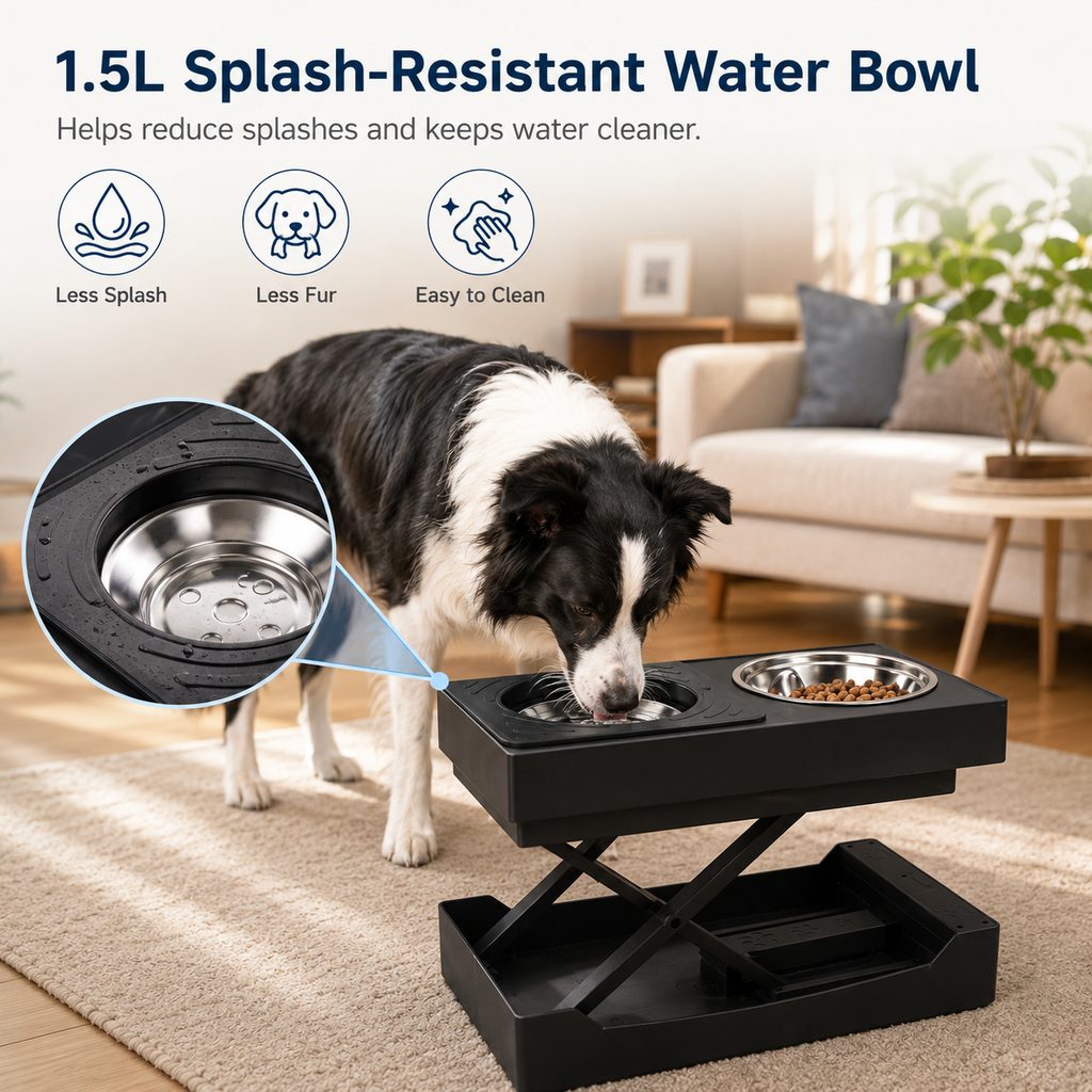 Ortekor Remote-Control Adjustable Dog Feeding Station for Home Meals - Helps Reduce Neck Bending, Slow Fast Eating & Keep Floors Cleaner