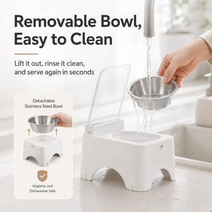 Ortekor Smart Auto-Opening Covered Cat Bowl for Cleaner Indoor Feeding - Rechargeable Dustproof Cat Feeder
