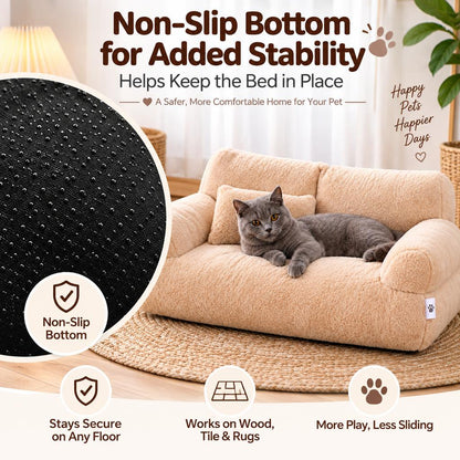 Ortekor Removable Plush Pet Sofa Bed for Cats & Small Dogs - Warm Supportive Couch for Indoor Naps & Easy Cleaning