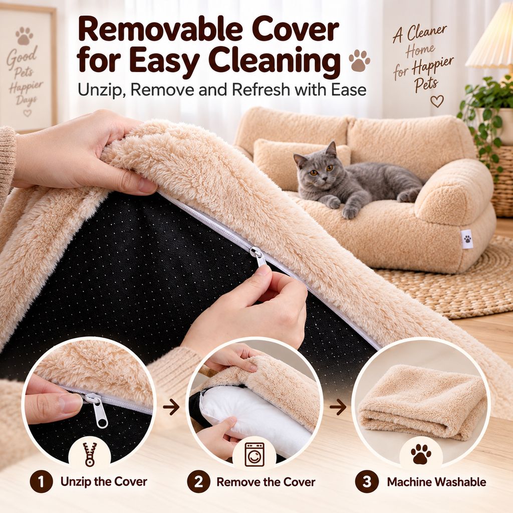 Ortekor Removable Plush Pet Sofa Bed for Cats & Small Dogs - Warm Supportive Couch for Indoor Naps & Easy Cleaning
