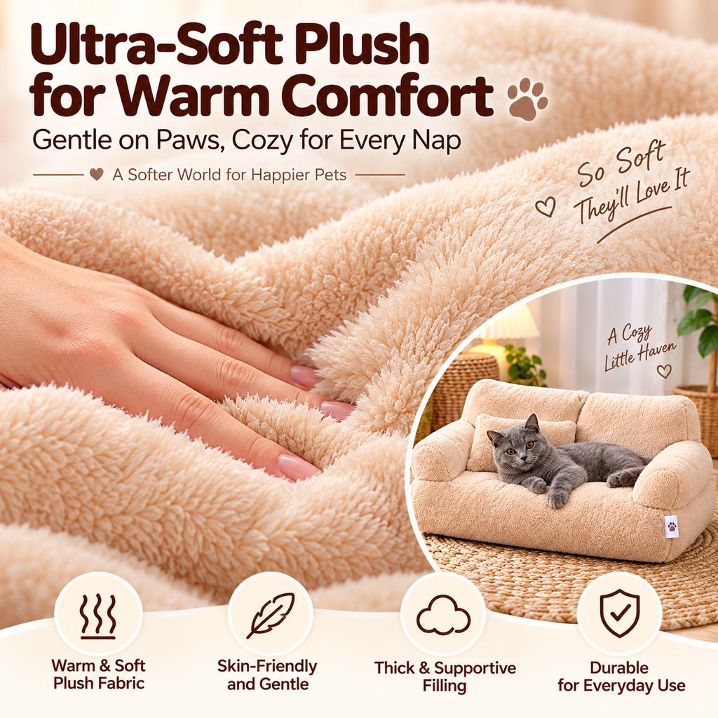 Ortekor Removable Plush Pet Sofa Bed for Cats & Small Dogs - Warm Supportive Couch for Indoor Naps & Easy Cleaning