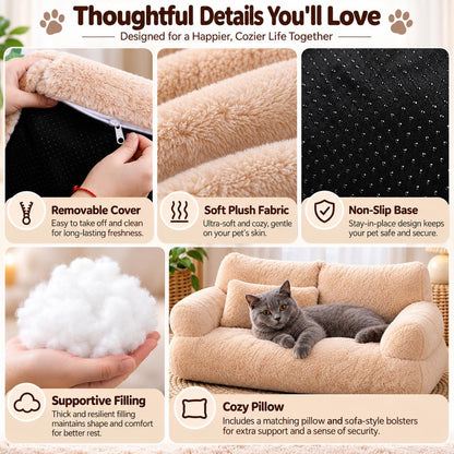Ortekor Removable Plush Pet Sofa Bed for Cats & Small Dogs - Warm Supportive Couch for Indoor Naps & Easy Cleaning