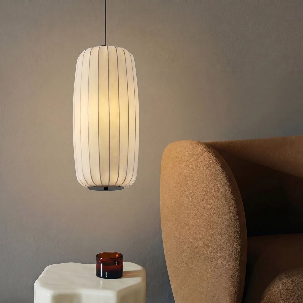 Sculptural Silk Pendant Light Fixture Adjustable Warm White LED – Modern Hanging Ceiling Lamp for Dining Living Room