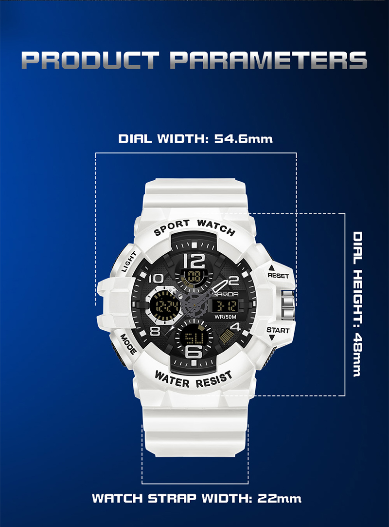 Montre numérique avec grand cadran de 54,6 mm, montre militaire étanche 5 bars, montre de sport robuste pour l'extérieur