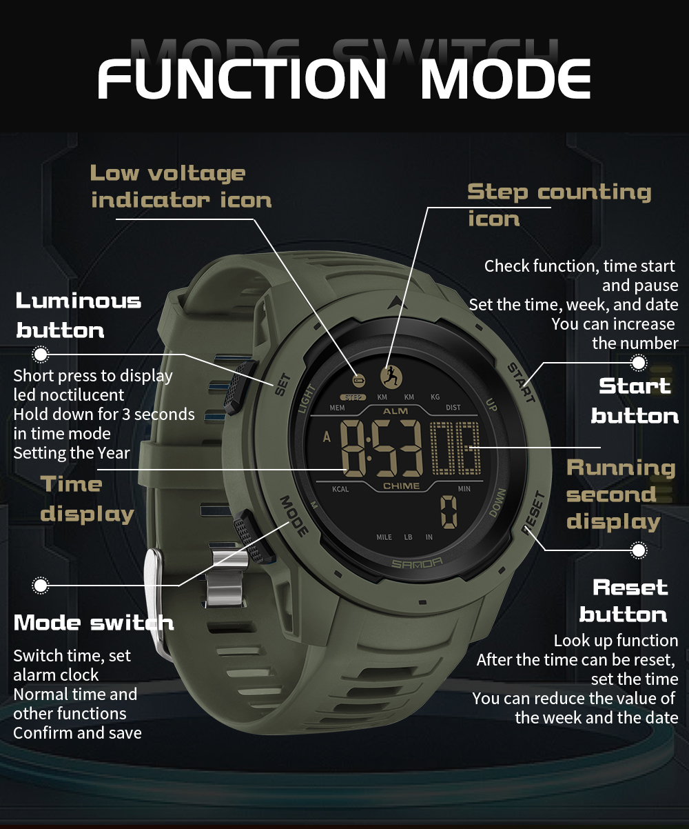 Explorateur en plein air | Montre podomètre numérique avec design étanche | Idéal pour le suivi de la condition physique