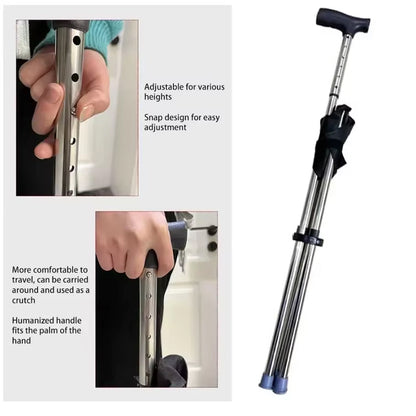 Folding Walking Cane with Built-In Seat – Adjustable Height Mobility Aid & Portable Stool for Seniors, Travel & Outdoor Use