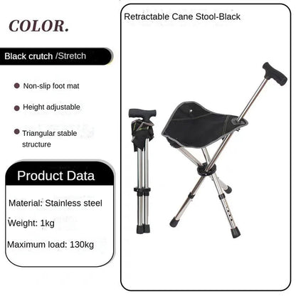 Folding Walking Cane with Built-In Seat – Adjustable Height Mobility Aid & Portable Stool for Seniors, Travel & Outdoor Use