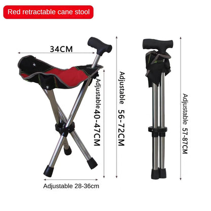 Folding Walking Cane with Built-In Seat – Adjustable Height Mobility Aid & Portable Stool for Seniors, Travel & Outdoor Use