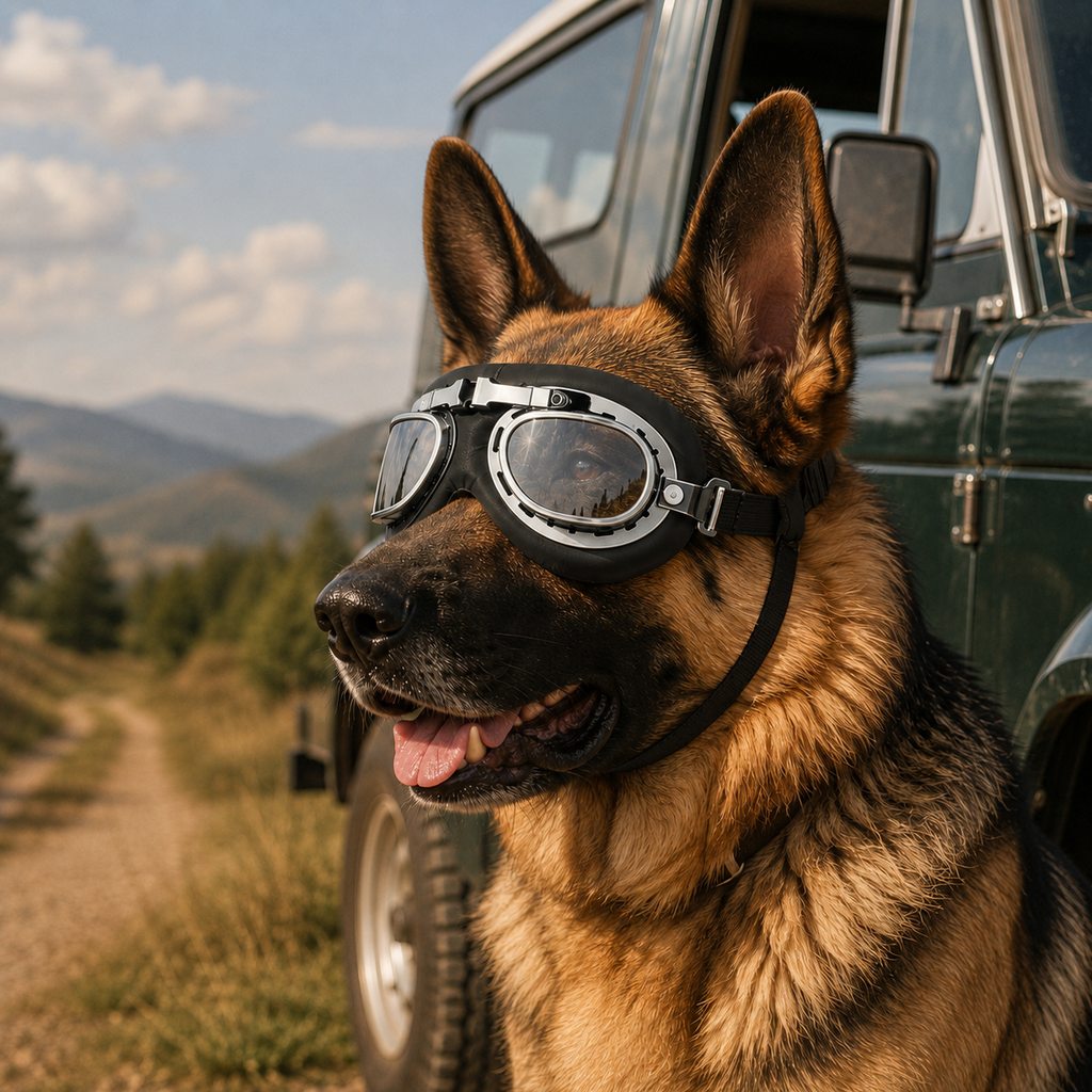 Ortekor Retro Aviator Dog Goggles for Hiking & Road Trips - Adjustable Padded Eyewear That Helps Reduce Wind & Dust Exposure