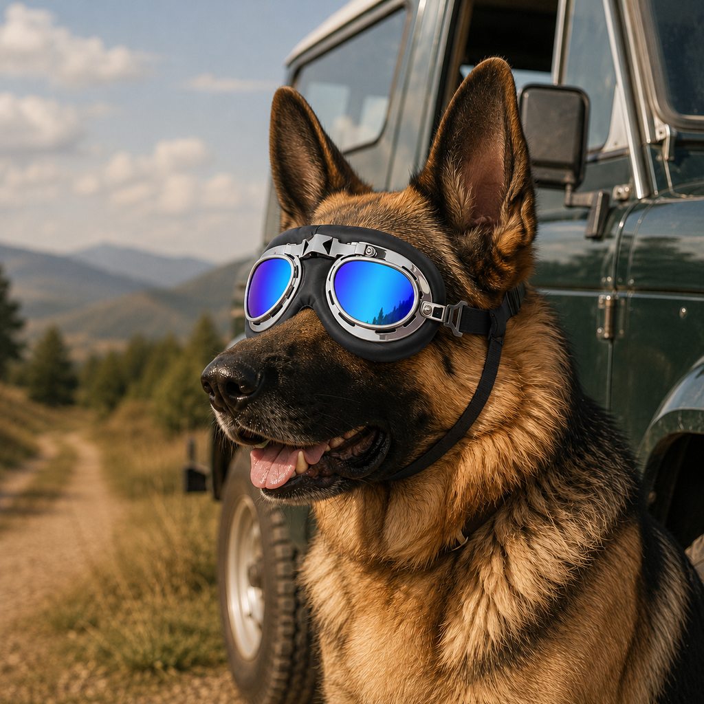 Ortekor Retro Aviator Dog Goggles for Hiking & Road Trips - Adjustable Padded Eyewear That Helps Reduce Wind & Dust Exposure