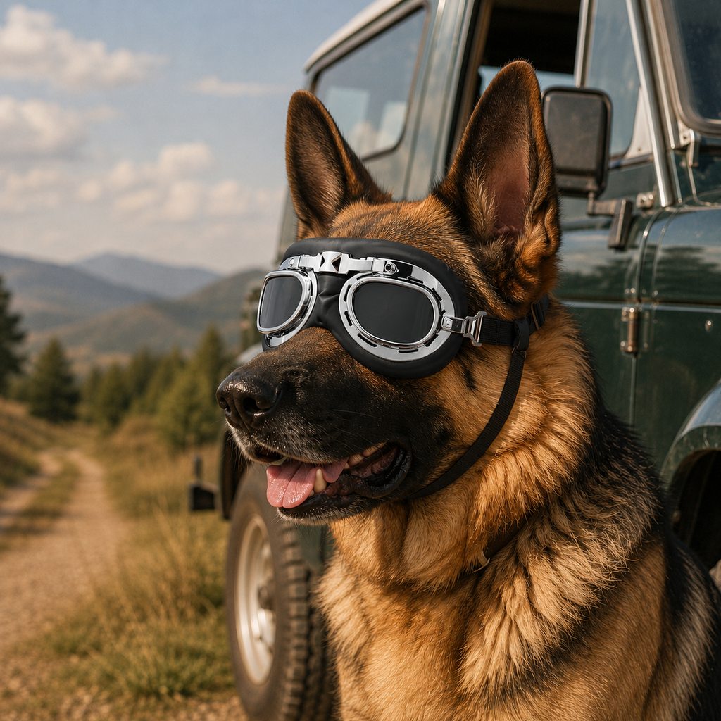 Ortekor Retro Aviator Dog Goggles for Hiking & Road Trips - Adjustable Padded Eyewear That Helps Reduce Wind & Dust Exposure