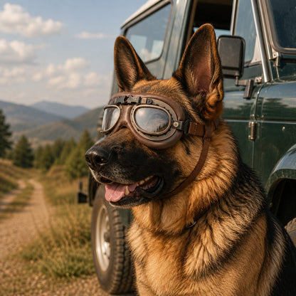 Ortekor Retro Aviator Dog Goggles for Hiking & Road Trips - Adjustable Padded Eyewear That Helps Reduce Wind & Dust Exposure