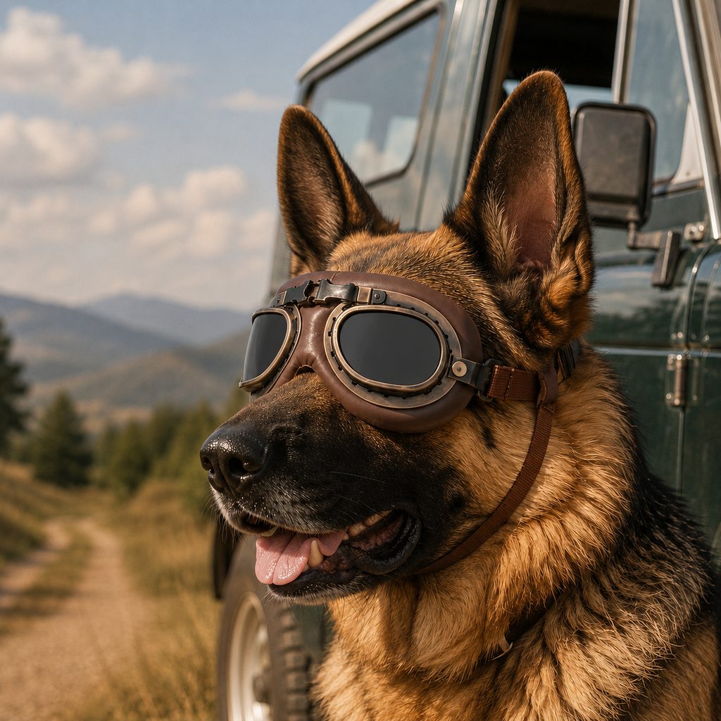 Ortekor Retro Aviator Dog Goggles for Hiking & Road Trips - Adjustable Padded Eyewear That Helps Reduce Wind & Dust Exposure