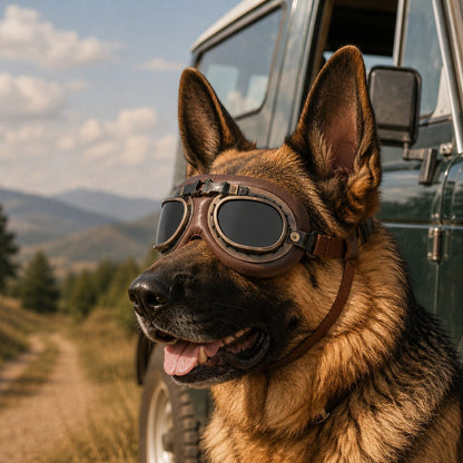 Ortekor Retro Aviator Dog Goggles for Hiking & Road Trips - Adjustable Padded Eyewear That Helps Reduce Wind & Dust Exposure