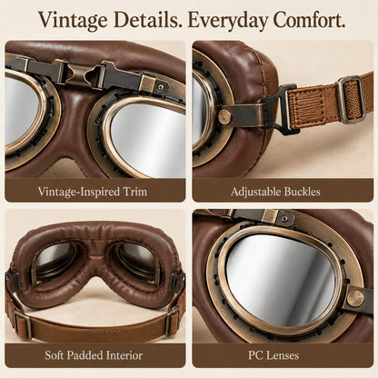 Ortekor Retro Aviator Dog Goggles for Hiking & Road Trips - Adjustable Padded Eyewear That Helps Reduce Wind & Dust Exposure