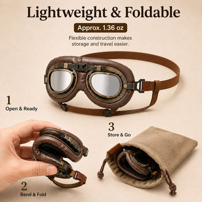 Ortekor Retro Aviator Dog Goggles for Hiking & Road Trips - Adjustable Padded Eyewear That Helps Reduce Wind & Dust Exposure