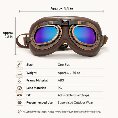 Ortekor Retro Aviator Dog Goggles for Hiking & Road Trips - Adjustable Padded Eyewear That Helps Reduce Wind & Dust Exposure