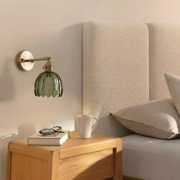 Floral Glass Sconce E26 Base 4.7 in Shade Bedroom Hallway Accent Light Fixture Metal Frame Classic Style for Living Room Bedside Mirror Corr