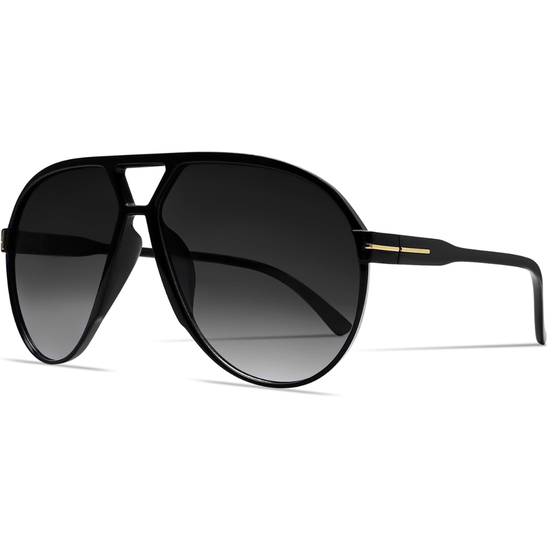 Oversized Aviator Sunglasses UV400 Protection Retro Square Frame Women Men Unisex 70s Vintage Style Lightweight Fashion Eyewear for Beach Fe