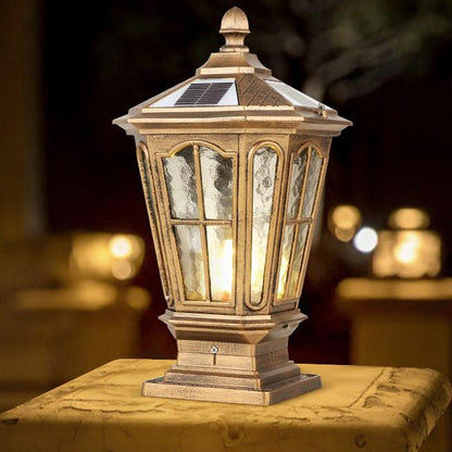 Solar Fence Post Light Cast Aluminum 17 in Tall Warm LED Lantern Waterproof for Driveway Patio Pillar Garden Pathway Gate Post Outdoor Light