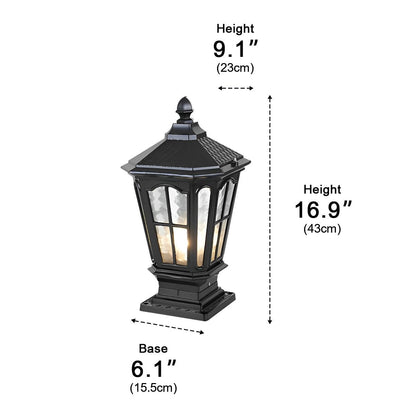 Solar Fence Post Light Cast Aluminum 17 in Tall Warm LED Lantern Waterproof for Driveway Patio Pillar Garden Pathway Gate Post Outdoor Light