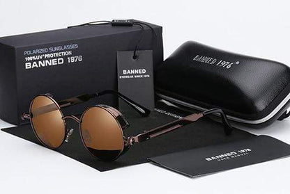 Vintage Round Metal Sunglasses with Polarized UV Protection for Men – Retro Circle Frame Shades with Industrial Accents