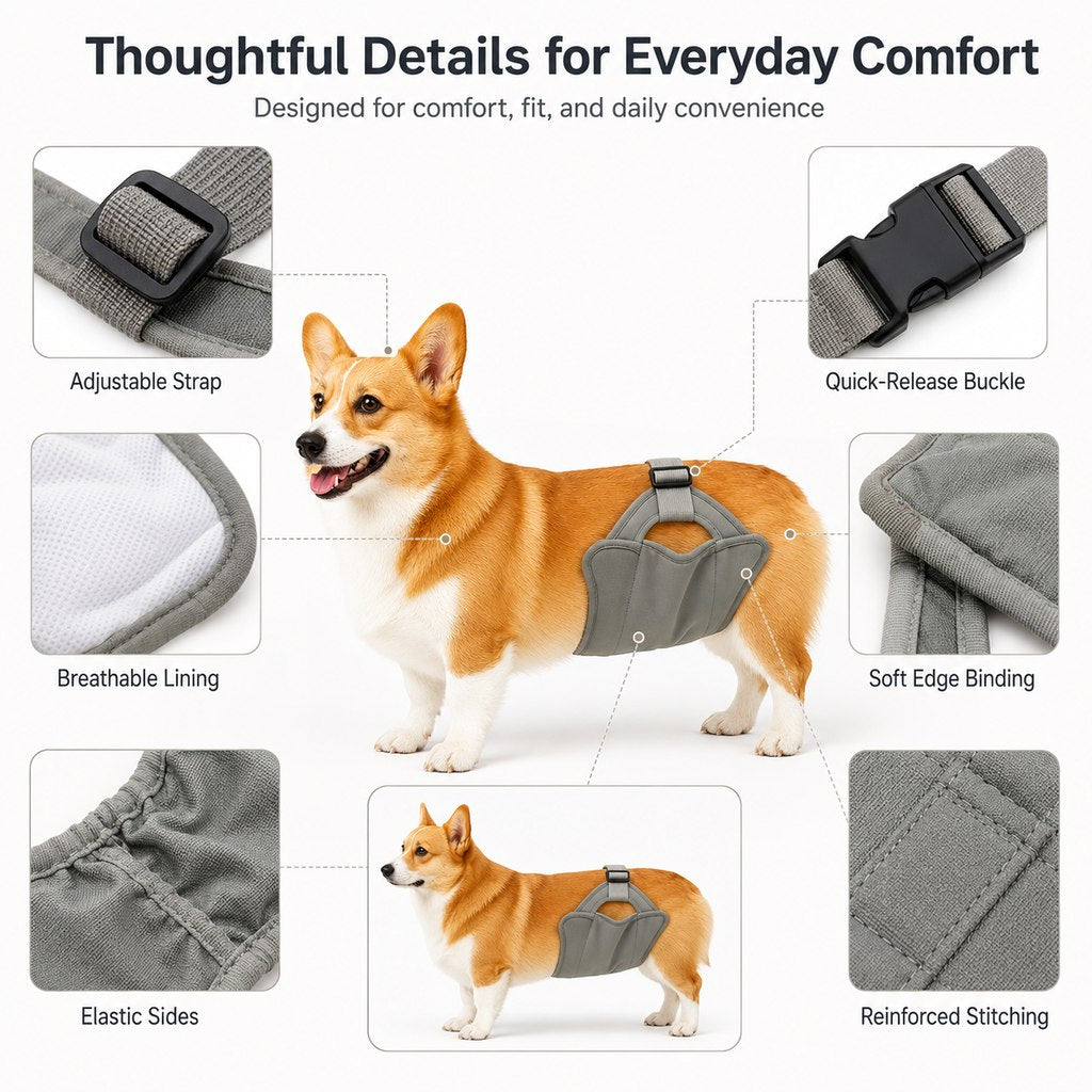 Ortekor Reusable Female Dog Diaper for Heat Cycles - Adjustable Washable Sanitary Pants for Home & Travel