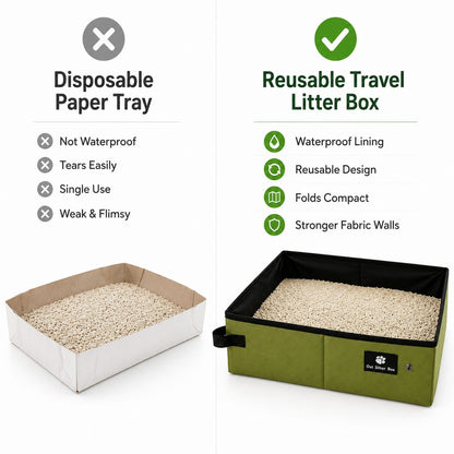 Ortekor Portable Foldable Cat Litter Box for Road Trips, Hotels & RV Travel - Reusable Waterproof Travel Cat Toilet to Stop Leaks & Save Space