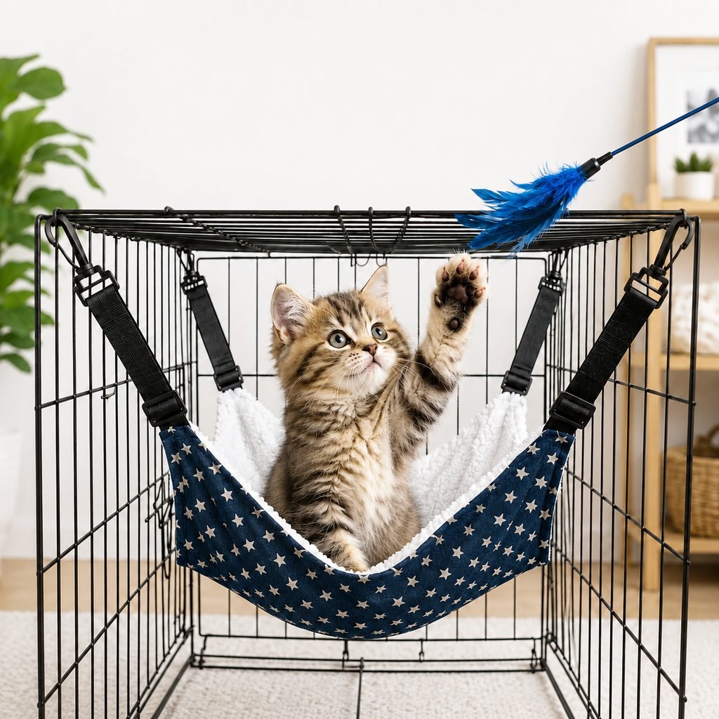 Ortekor Reversible Cat Cage Hammock with Adjustable Straps - Space-Saving Hanging Bed for Wire Crates