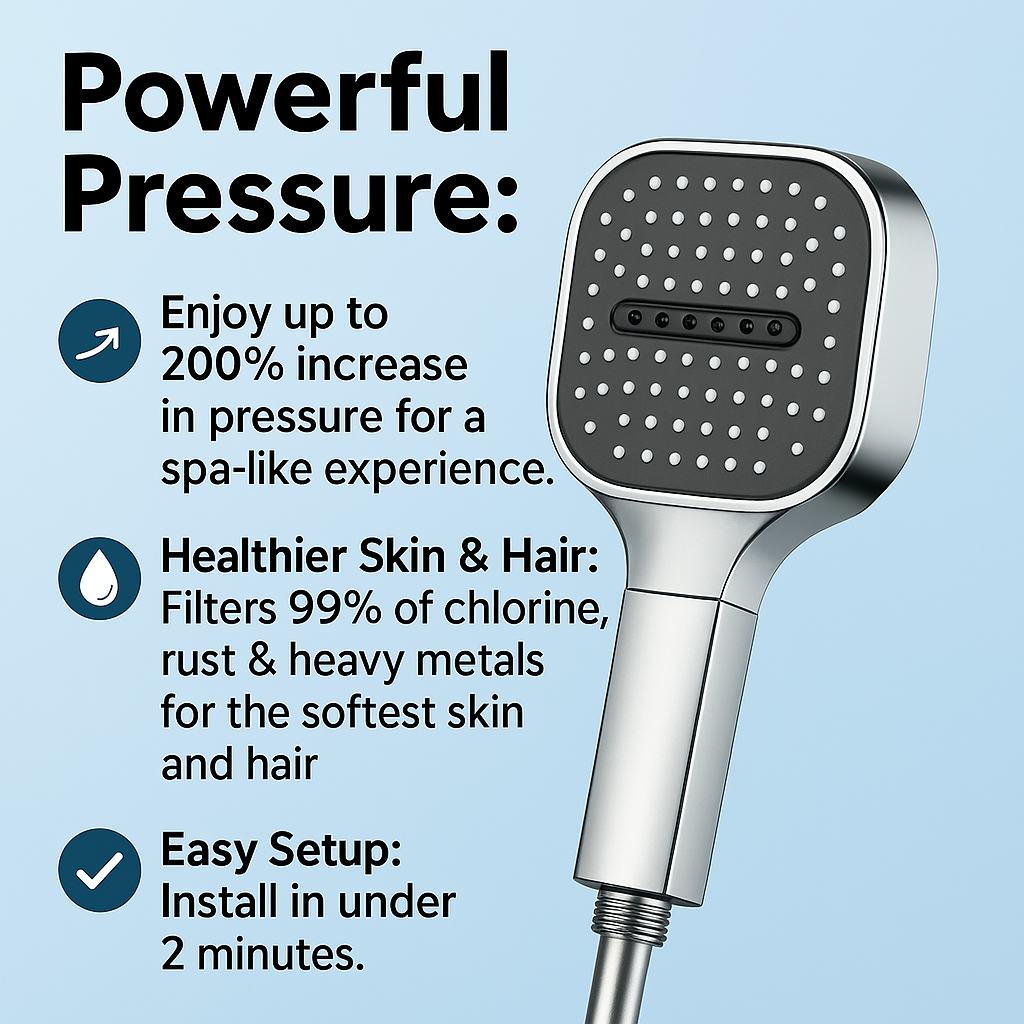 Handheld Showerhead with Filtration System 3 Spray Modes ABS Adjustable Jet Rainfall Massage for Low Pressure Bathrooms Quick Install