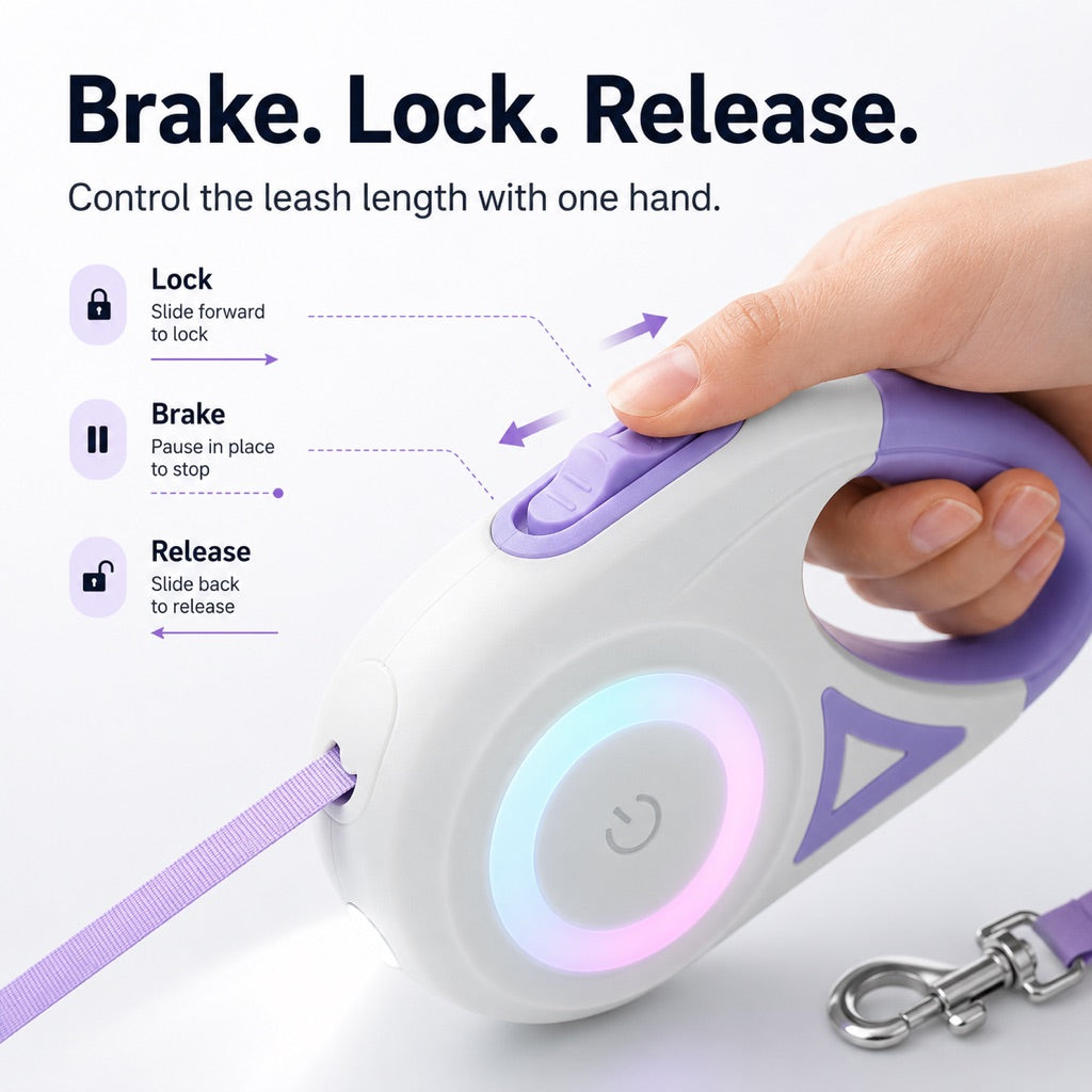 Ortekor LED Retractable Dog Leash for Night Walks - Light-Up Dog Leash with Built-In Spotlight, RGB Side Glow & One-Touch Brake for Safer Evening Walks