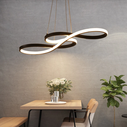 Modern Circle Hanging Fixture with Remote Dimming for Dining Room & Kitchen Island Adjustable Height 47 in Black White Gold Finish Contempor