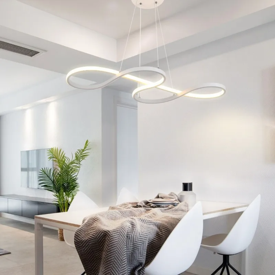 Modern Circle Hanging Fixture with Remote Dimming for Dining Room & Kitchen Island Adjustable Height 47 in Black White Gold Finish Contempor