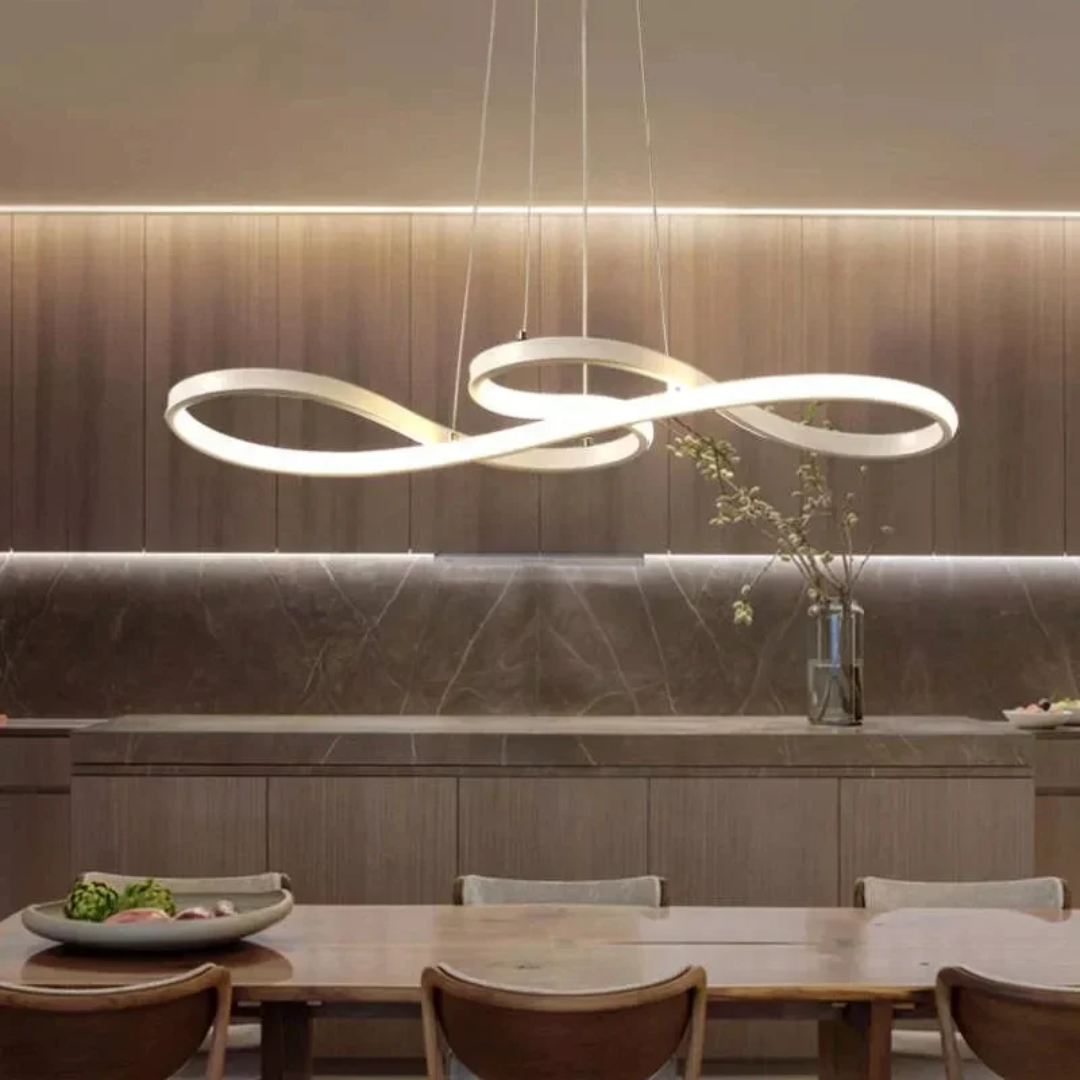 Modern Circle Hanging Fixture with Remote Dimming for Dining Room & Kitchen Island Adjustable Height 47 in Black White Gold Finish Contempor