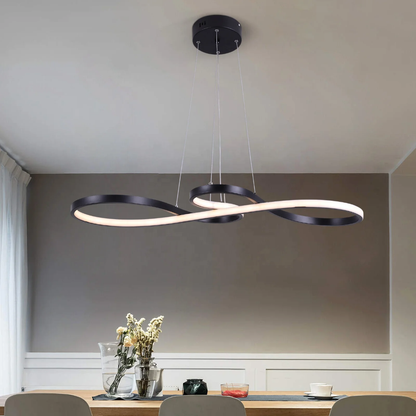 Modern Circle Hanging Fixture with Remote Dimming for Dining Room & Kitchen Island Adjustable Height 47 in Black White Gold Finish Contempor