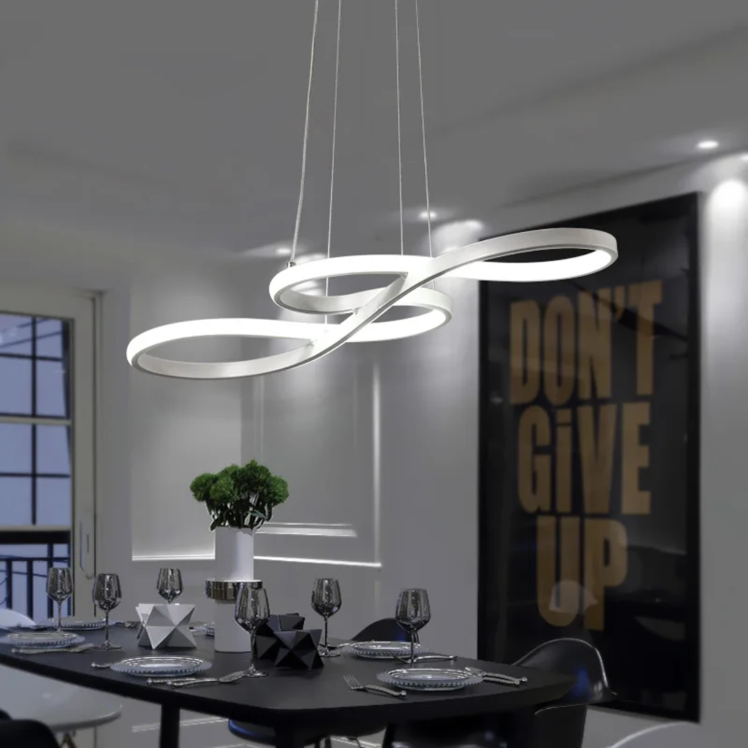 Modern Circle Hanging Fixture with Remote Dimming for Dining Room & Kitchen Island Adjustable Height 47 in Black White Gold Finish Contempor