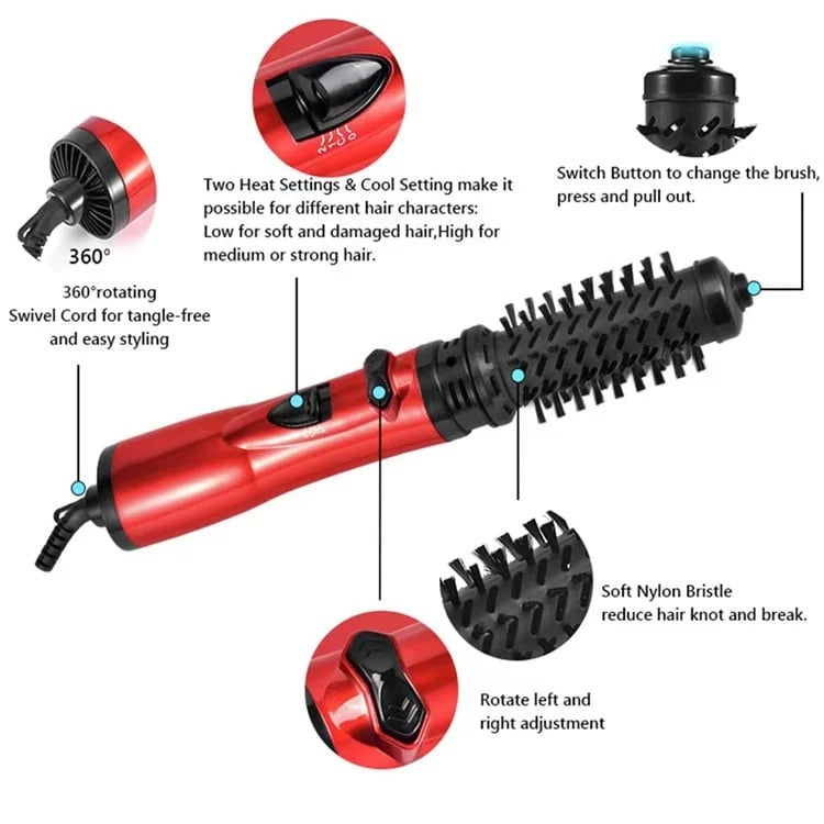 Dual-Brush Volumizing Hot Air Styler with 360° Rotation & 3 Heat Settings for All Hair Types