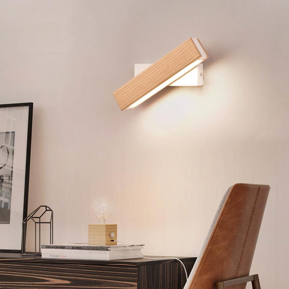 Rotating Wooden Sconce LED Swivel Adjustable Accent Light Dark Light Wood Finish Bedroom Hallway Living Room Reading Task Lighting Minimalis