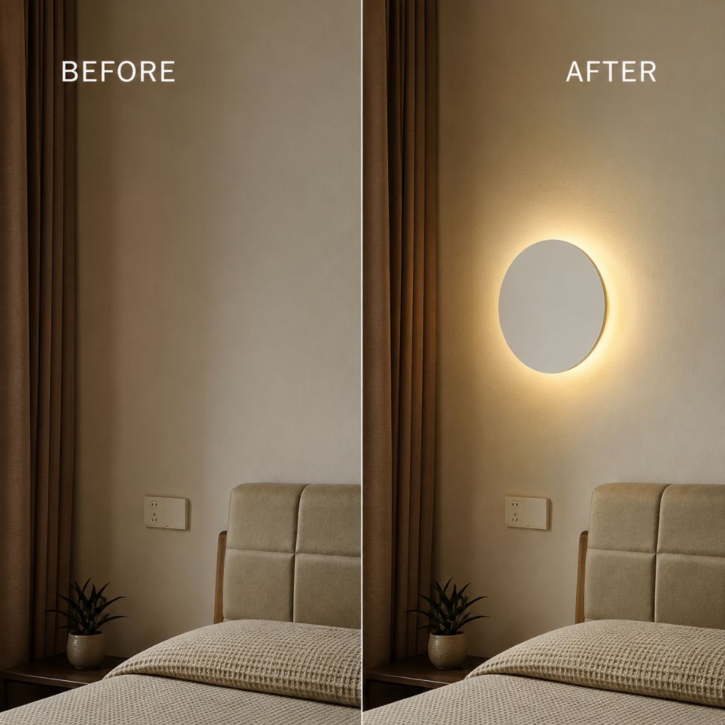 LED Circular Wall Sconce with Backlight Halo – Aluminum & Acrylic Fixture for Hallway, Bedroom, Living Room | Modern Indoor Lighting